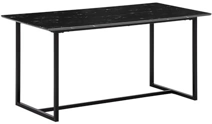 FineBuy Esszimmertisch Schwarz Esstisch in Marmor-Optik Modern, Küchentisch mit Metallbeinen, Speisetisch Rechteckig, Tisch Esszimmer