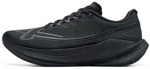 XTEP Zapatillas de correr para hombre, para principiantes, maratón, placa de carbono en forma de pala, 70% de amortiguación, ligeras, transpirables, antideslizantes, amortiguadas, Negro , 45 EU