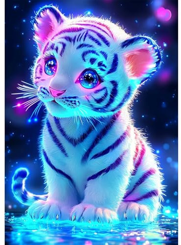 QENSPE Tiger Diamond Painting Set für Erwachsene, Diamond Painting Niedlich Diamond Art, Kristall Diamant Kunst mit Werkzeugen DIY Handwerk für Haus Zimmer Wand Dekor 30x40cm