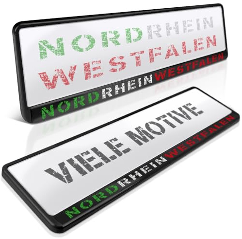 2 Kennzeichenhalter | Nordrhein-Westfalen 03 | NRW PKW Nummernschildhalter | Rheinland Ruhrpott Köln Düsseldorf | Kennzeichen-Halterung | Kfz Nummernschild-Halterung | Auto-Schild Kennzeichen-Rahmen
