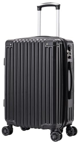 yonsly® Hartschalen Koffer Suitcase, Trolley Reisekoffer, Rollkoffer Handgepäck mit 4 Rollen, Passwortsperre, Teleskopgriff, L(24″), Schwarz