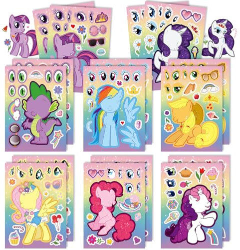 16 Stück Pony Aufkleber, DIY Cartoon Sticker Make-a-Face Selbstklebend, Erstelle Deine Eigenen Personalisierten Sticker, Party Deko Geburtstagsgeschenk Tütenfüller Bastel Set