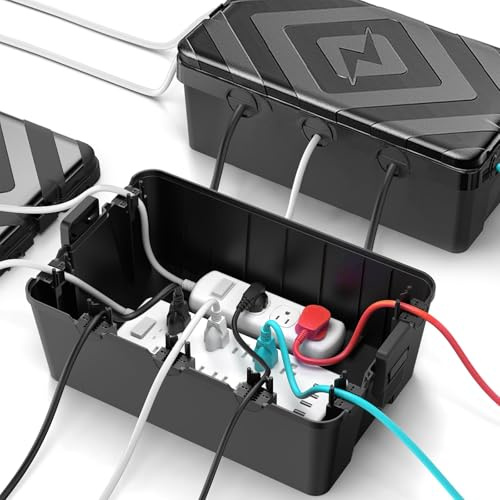 Mycketop wasserdichte Outdoor Kabelbox, extra große, 7 Kabeleingänge Staubdichte Elektrobox für Gartenpumpen, Beleuchtung, Steckdosenleisten, Robuste Wandbefestigung mit Dichtungsring, Schwarz
