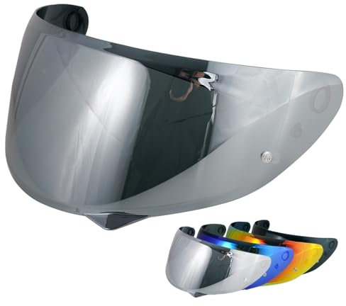 Motorradhelm Visier für C10,UV Schutz Helmvisier,Motorrad Windschutz Helm Objektiv Visier Vollgesichts.Motorradhelm Visier Ersatz (Chrom Silber)
