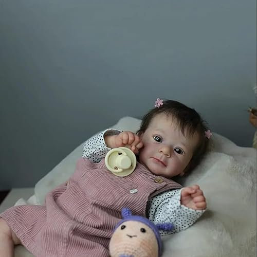 RXDOLL 19 Zoll 48 cm Realistische Reborn Baby Puppe Weicher Tuch Körper Gewichtet Handgemachte lebensechte Blaue Augen Wurzelhaar Neugeborene Bebe Geschenke mit Fütterungsspielzeug für Kinder