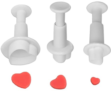 3-Piece Heart-Shaped Fondant Cutters - Small Plunger Tools for Cake Decorating and Baking