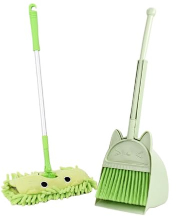 ＡＷＨＡＯ Mini Recogedor Y Fregona para Niños, Herramientas de Limpieza para El Hogar, Juego Educativo de Juguetes de Limpieza, Verde