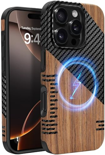 ZZDZZ Magnetisch Hülle für iPhone 16 Pro Max Hülle 6,9 (Twill Holz) | ZZDZZ Hülle [Kompatibel mit MagSafe] Holz und Carbon Leder Design Handyhülle Stoßfest Schutzhülle