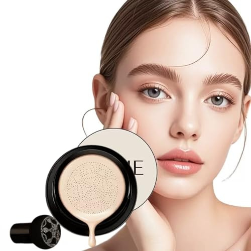 2026New Mushroom Head Foundation Cushion，Full Coverage Moisturizing CC Cream, with Sponge Applicator，Natural Concealer Makeup for Older Women, Lasting & Even Skin Tone (Natural Color)