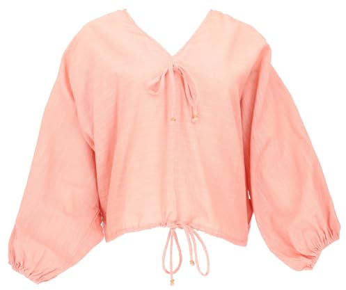 Weites Boho Blusentop mit Pluderärmeln, Baumwolle, Oversize, lachs | Leichtes Material, Loose Fit, ideal für heiße Tage, individuell anpassbar mit Kordelband
