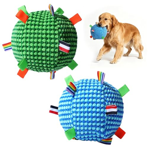 Drwosm 2 Stück Hundeball, Interaktives Hundespielzeu, Hundespielzeug Ball, Hundebälle, Hunde Geschenke für Kleine Mittelgroße Hunde (Blau+Grün)