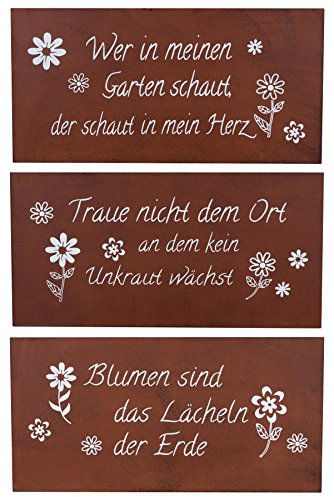 3er Set Schilder Metall L30cm Rost-Optik Gartendeko Sprüche Wandbild Gartenschild Wanddeko Außendeko