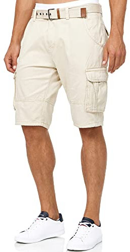 Indicode Herren Monroe Cargo Cargo-Shorts inkl. Gürtel | Bermuda Männer Sommerhose aus Baumwolle Fog, S