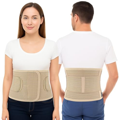 ORTONYX Ergonomic 9.5 Abdominal Binder - Postpartum Postoperative Wrap - Abdomen Hernia Support Belt for Men and Women - S/M (22-33) Beige