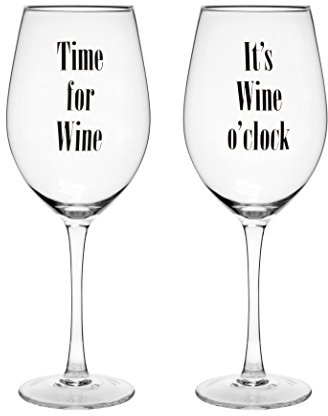 Large Wine Glasses, Verity Time for Wine, Set of Two