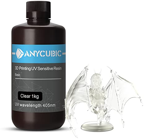 ANYCUBIC 3D Drucker Resin, UV 405nm Standard Rapid Photopolymer Resin, mit Hoher Genauigkeit und Schneller Aushärtung und Hervorragender Fließfähigkeit für den LCD DLP 3D Printer (Transluzent,1000g)