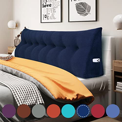 VERCART Rückenkissen Keilkissen Rückenlehne Kissen für Bett Sofa Kopfteil Gepolstert Bettkissen Wandkissen Sofakissen Groß Rueckenkissen Couchkissen Dekokissen KordsamtDunkelblau 200cm