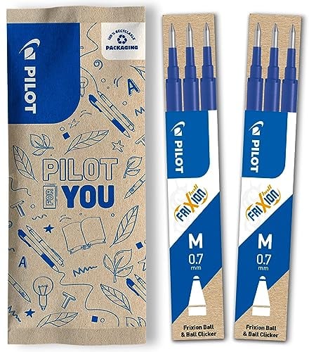 PILOT FriXion Ersatzminen 0.7 – 6 Stück – Farbe Blau – FriXion Nachfüllminen mit radierbarer Tinte – Kompatibel mit FriXion Ball & FriXion Clicker 0.7 – mittlere Stärke – Gel-Tintenrollermine