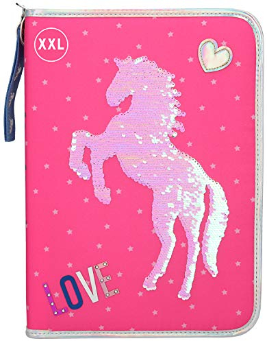 Depesche 10604 Federtasche XXL mit Streichpailletten, Miss Melody LOVE rosa, ca. 28 x 20 x 4 cm