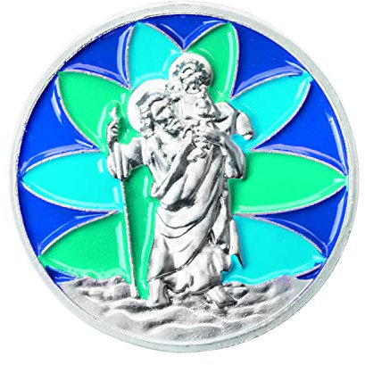 Fritz Cox Saint Christophe | belle représentation | Émaillage coloré | pour voiture ou porte-clés | bleu ou rouge (Pour voiture, Bleu)