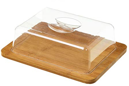 LOLAhome Quesera rectangular de bambú con tapa de plástico de estilo nórdico color marrón de bambú natural para cocina de 26x20x8 cm