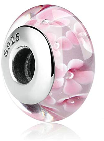 ZiNuo - Abalorio de cuentas de cristal de Murano para pulsera Pandora compatible con pulsera europea, Cristal Cristal Flor Plata