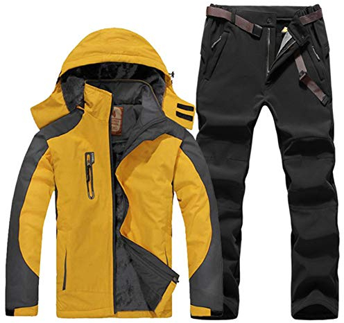 ESFHWYP Herren Skianzug Set Winter Wandern Skifahren Wasserdichtes Fleece Warme Jacken Angeln Trekking Skijacke + Hose Color-1 XL