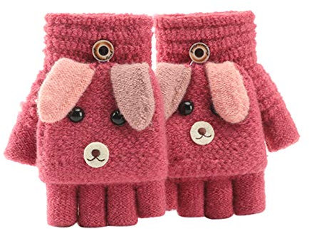 Asalinao Soft Cabrio Flip Top Handschuhe Kinder Baby Winter warm gestrickt Fingerless Mitten, Unisex Mädchen Jungen Fahrradhandschuhe Winterhandschuhe 6-12Jahre alt (Pink)