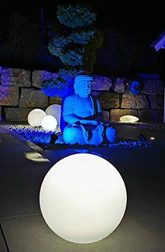 Trango 1er Set 500WB IP65 Gartenkugel in Weiß matt 50cm Durchmesser inkl. je 1x E27 LED Leuchtmittel *SNOW* Kugelleuchte inkl. ca. 5 Meter IP44 Kabel Gartenleuchte, Leuchtkugel, Wegleuchte, Kugellampe