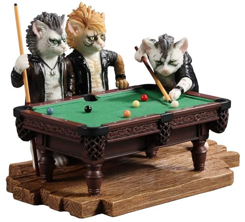 Veronese Design Grungy Punk Edgy Cats Playing Pool Lederjacke Nieten Polyresin Tierfigur 11,4 cm
