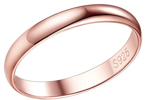 PROSILVER Bague Femme Fine Argent Plaqué Or Rose, Alliance Anneau Simple 3mm Taille 64