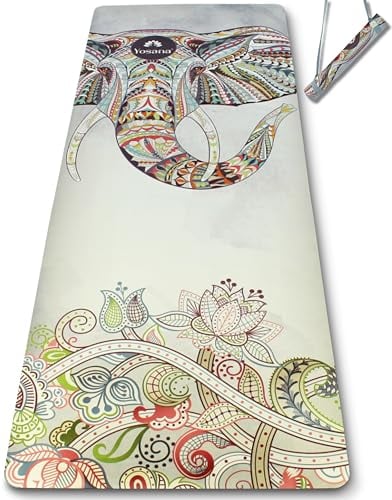 Yogamatte aus Naturkautschuk I Hot Yoga Mikrofaser Matte I Bikram Yogamatte Maschinenwaschbar I Ying Yoga Matte I Yogatuch und Matte in einem I feucht besonders rutschfest I 183 x 68 cm I 4mm