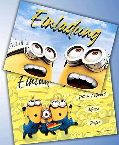 Einladungskarten 10er Set + 10 Umschläge Kindergeburtstag kompatibel mit Minions, Format DIN A6 (Postkarte 148 x 105 mm), 0040.