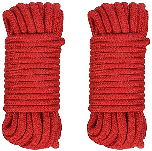 2 Roll 10m/33ft 8mm Thick Rope Multipurpose Soft Cotton Rope Braided Cord Twine for Camping Garden Home Use (Red)