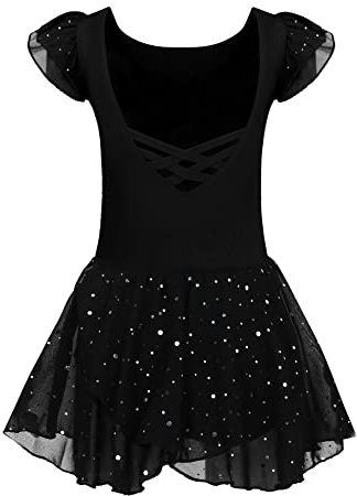 Arshiner Ballettkleidung Mädchen Ballettkleid Schwarz Kinder Ballett Trikot Tanzkleid Ballerina Kleid Ballettanzug Tanzbody mit Rock Tütü Kinderkleider 8-9 Jahre