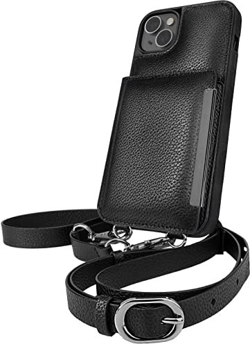 Smartish iPhone 14 Plus Crossbody Wallet Case – Dancing Queen [Geldbörse/Clutch mit abnehmbarem Riemen und Handgelenk] Schutzhülle mit Kreditkartenfach – Stiletto Schwarz – Gunmetal