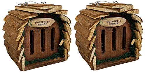 Selections Wooden Hanging Butterfly Houses Beneficial Insect Bug Bee Hotel - Pack of 2