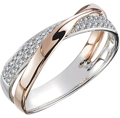 PAIHUIART Ring Ringe Damen Bijouterie Frauen Schmuck Damenring Eheringe Neuester Zweifarbiger X-Form-Kreuzring Für Frauen, Die Modischen Schmuck Heiraten, Der Große Moderne Ringe 7 Rosegold Heiratet