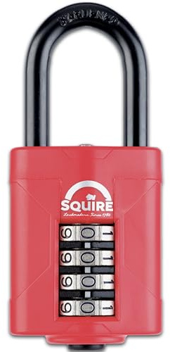 Squire Robustes Vorhängeschloss (CP50/1,5) – Stahl 3,8 cm langer Bügel – 4 Räder 50 mm breites Zahlenschloss (rot)–legierter Stahl für Korrosionsbeständigkeit, wetterfestes Schloss für Zuhause, Garage