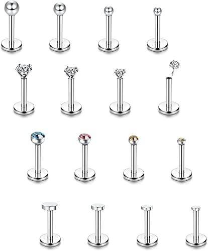 JeryWe 16Pcs 16G 18G 20G Threadless Push in Lip Rings for Women 316L Surgical Steel Labret Piercing Monroe Lip Rings Nail Cartilage Tragus Helix Earrings Nose Studs Medusa Piercing Jewelry 6/8mm