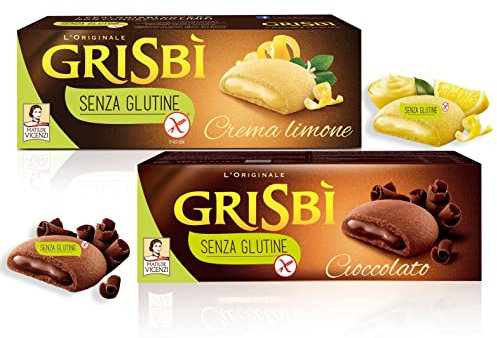 Grisbi Mix Biscotti Ripieni di Morbida Crema a Limone e Cioccolato Senza Glutine (Gluten Free), 150g [2 Confezioni]
