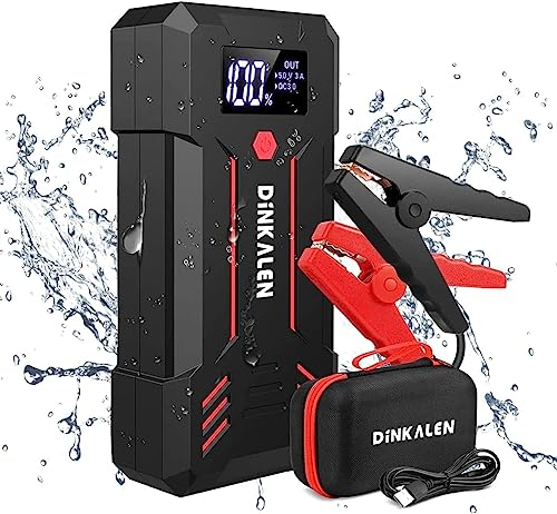 DINKALEN Jump Starter Power Pack, 3000A Peak 12V Car (All Gas / 8.0L Diesell Engines) Portable Car Battery Booster Jump Pack with Jump Leads, Quick Charge, LED Flashlight