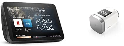 Echo Show 8 (2nd gen, 2021 release) + 2 Bosch Smart Home Termostato per radiatore II + 2 Bosch Smart Home presa WLAN Funzione App + Bosch Smart Home Controller II