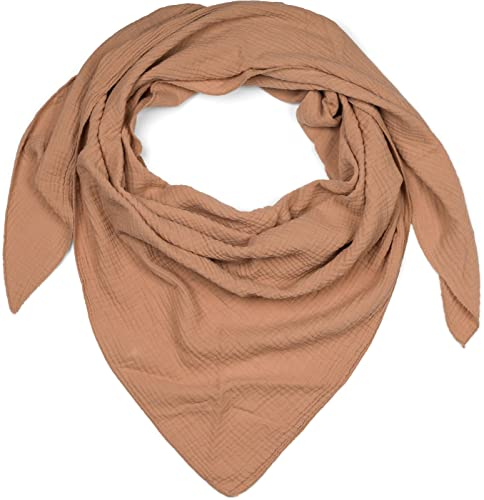 styleBREAKER Damen Musselin Dreieckstuch aus 100% Baumwolle | Weiches und leichtes Halstuch für Damen Unifarben | Stylisches Tuch für jede Jahreszeit - Made in Italy, 196 x 84 cm, Farbe:Braun