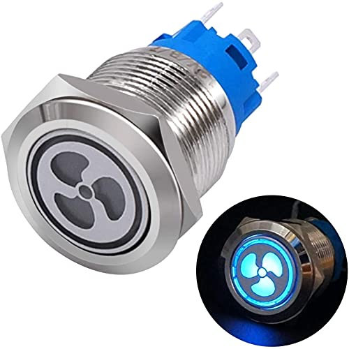 GURSAC Interruttore LED Blu 12V 19mm 1NO 1NC 3/4 (Size : Fan)