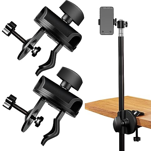 Mikrofonarmständer Tischklemme Mikrofonarm Tisch Klemme - Tischhalterung mit Einstellbarer C-form Armklemme und 360° Drehbar für 15mm Stangen für Mikrofon Blitz Licht, 2 Stück