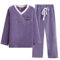 TONONE Pigiama Donna Invernale Caldo Due Pezzi da Pigiami Lungo Casual da Casa Morbido e Confortevole（Viola）