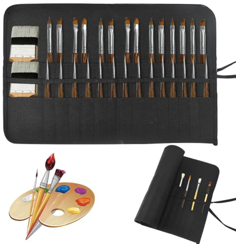 skytowards Trousse à Crayons à 30 Compartiments, Porte-pinceaux Enroulable en Toile avec 30 Emplacements - 49 x 33 cm - pour Ranger les Pinceaux à Huile, les Pinceaux d'Artiste (Noir)