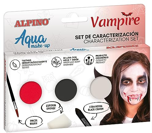 Alpino Set de caracterización Aqua Make up Vampiro | Maquillaje Facial y Corporal Base Agua | Ideal para Disfraces de niños y Adultos | Pintura Base Agua para Uso recreativo y semiprofesional