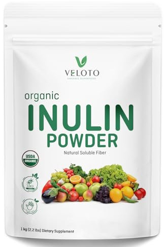 VELOTO Organic Inulin Powder – Prebiotic Fiber Supplement for Smoothies & Drinks, 2.2 lb, Flavorless, Water Soluble, Vegan & Non-GMO